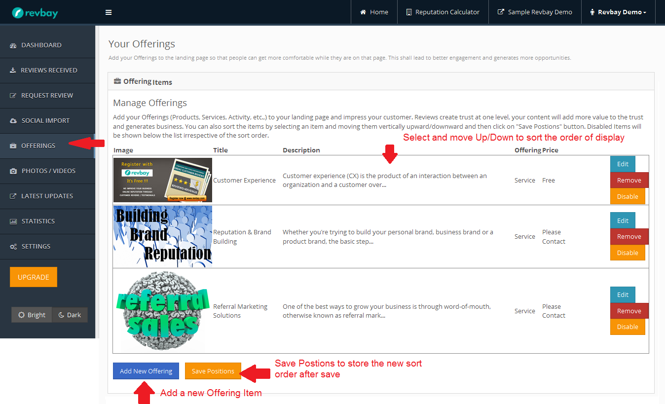 Offerings Dashboard