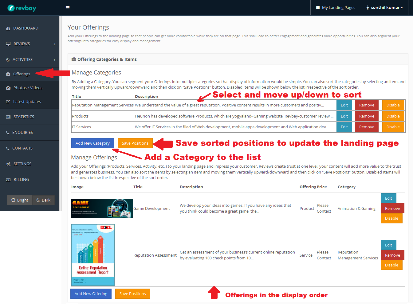 Offerings Dashboard